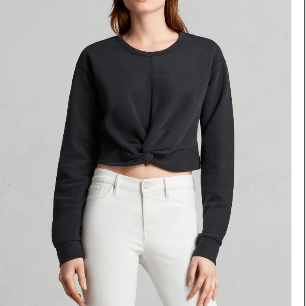 Allsaints Black Paloma Cropped Sweatshirt XS